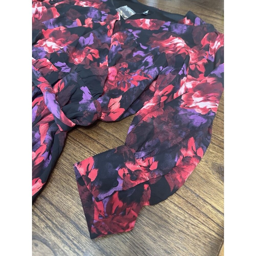 Jason Wu Floral Flowy Faux Wrap Dress Size 3x Long Sleeve - Picture 3 of 10